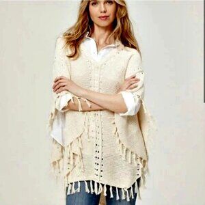 NEW! LOFT IVORY FRINGE PONCHO